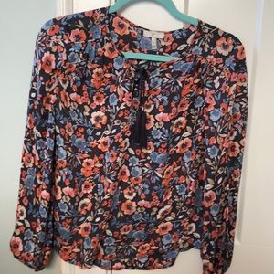 navy mixed floral blouse